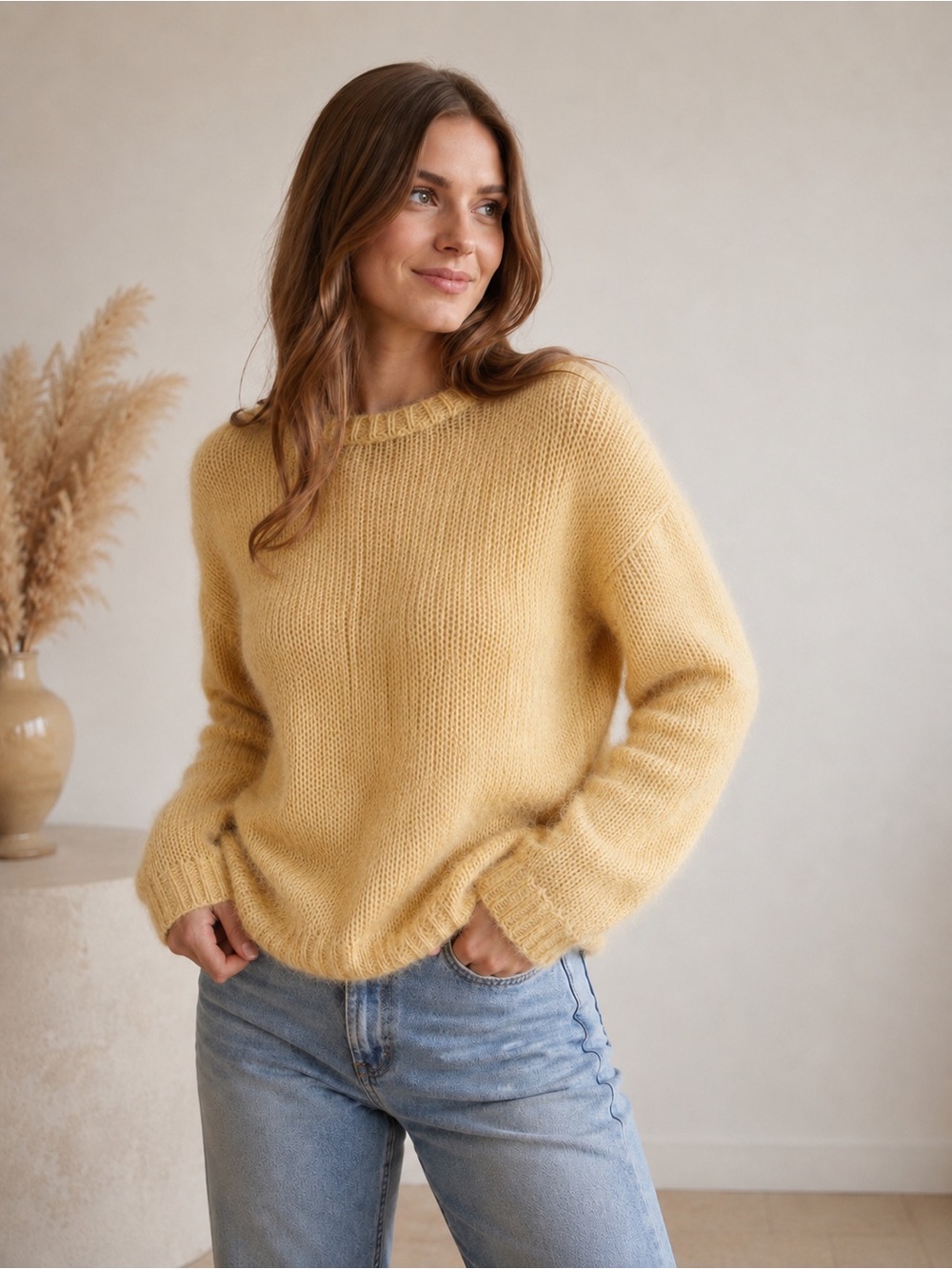 Des petits hauts Apati Sweater in yellow italien mill mohair wool blend crewneck